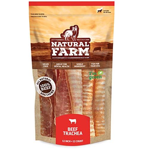 Natural Farm Top Premium Beef Trachée Dog Chews - Source naturelle de glucosamine et de chondroïtine pour la santé des hanches et des articulations - Riche en protéines, 100 % boeuf (12 pouces (8 unités))