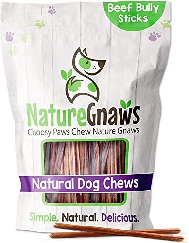 Nature Gnaws Extra Thin Bully Sticks for Dogs - Premium Natural Goef Bones - Long Lasting Dog Chew Laserts for Small Dogs & Puppy - Без сурова кожа - 6 инча (25 броя)
