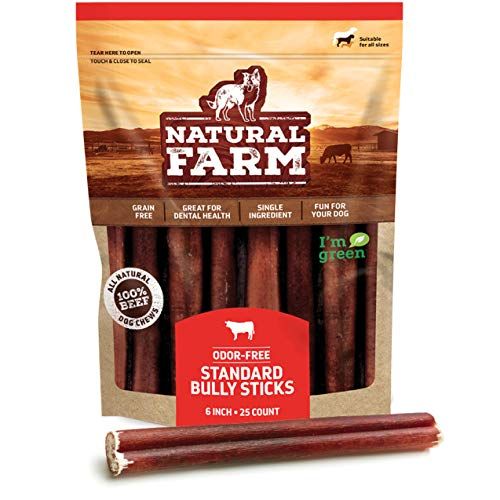 Natürliche Farm Bully Sticks – 15,2 cm lang, 25-Count (20oz / 1,3 lb pro Packung) – 100 % Rinderkausnacks, mit Gras gefüttert, gentechnikfrei, getreidefrei, voll verdauliche Leckereien, um Ihre Welpen klein und mittelgroß zu halten Hunde beschäftigt