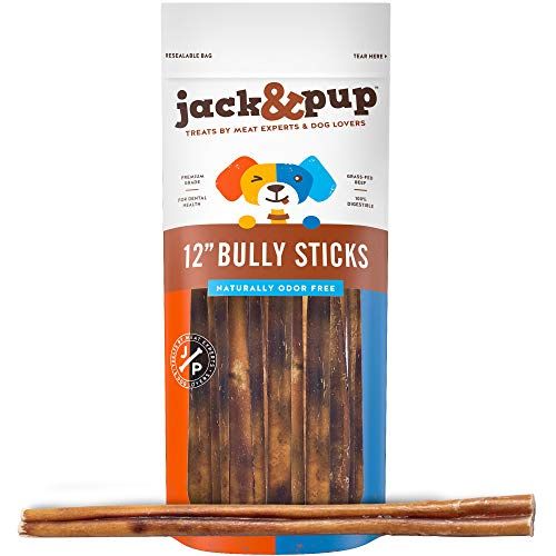 Jack & Pup 12 hüvelykes prémium minőségű, szagtalan bully botok kutya csemegék (10 csomag) 12 hosszú, természetes, ínyenc kutya csemege rágó friss és sós marhahús-hosszan tartó csemege