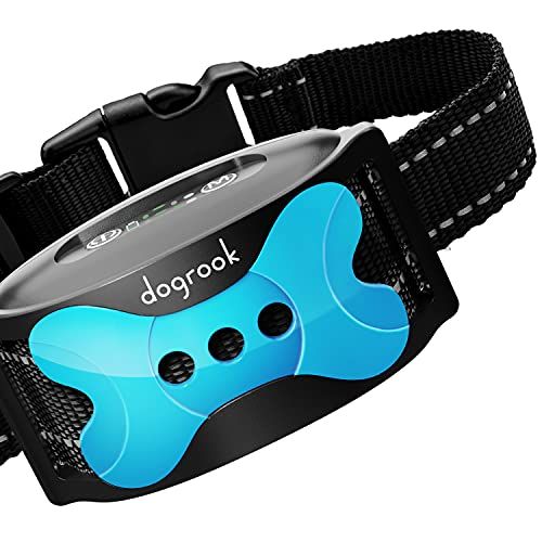 DogRook Rechargeable Dog Bark Collar - Humane, No Shock Barking Collar - w/2 Vibration & Beep - S, M, L Dogs breeds Training - No Remote - 11-110 lbs