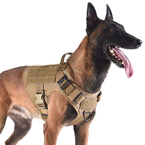 ICEFANG Тактически впряг за кучета с 2X метална катарама, тренировъчна жилетка MOLLE с дръжка, без издърпване на предния клип за каишка, кука и примка за кръпка за кучета (L (28