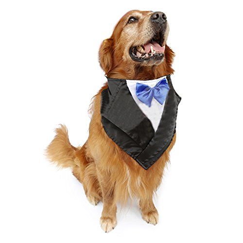 NACOCO Bruiloft Tuxedo Grote Hond Bandana Sjaal Verstelbare Kattenhals Halsdoek Huisdier Aankleedkleding Hondenkostuums voor Bruiloft of Halloween (Blauw)