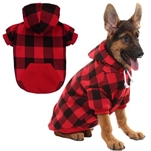 Sweater Pakaian Pet Plaid Dog Hoodie dengan Topi