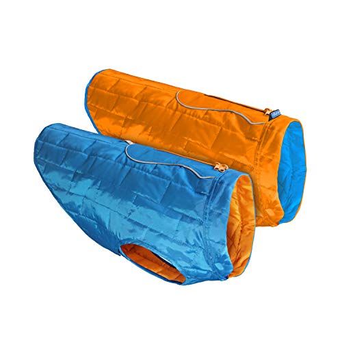 Kurgo Loft Jacke, Wende-Hundemantel, für kaltes Wetter, Wasserabweisende Hundejacke mit reflektierendem Besatz, Blau/Orange, Klein