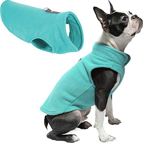 Пуловер за кучета Gooby от полар - тюркоазено, средно - топъл пуловер от руно яке за кучета с каишка с о -пръстен - зимен пуловер за малки кучета - дрехи за кучета в студено време за малки кучета Момче или момиче