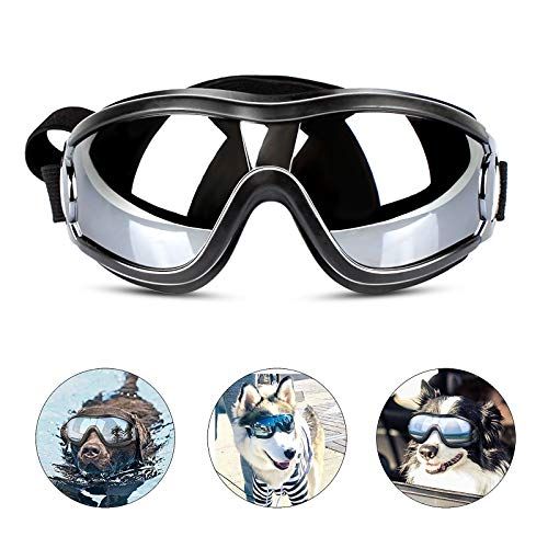 PEDOMUS Hundesonnenbrille Hundebrille Verstellbarer Riemen für Reisen Skifahren und Anti-Fog-Hundeschneebrille Haustierbrille für mittelgroße bis große Hunde