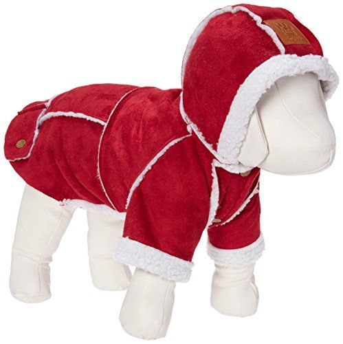 Kurtka zimowa dla psa Kailian Płaszcz z kapturem dla szczeniąt, odzież dla psów, kombinezon dla psa, płaszcz z tkaniny ze sztucznego barana, bawełniane ubrania, czerwony-L