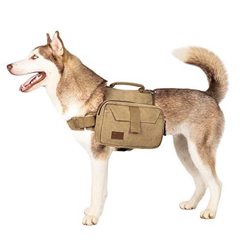 OneTigris Hunderucksack Hound Travel Camping Wanderrucksack Satteltasche Rucksack für mittleren & großen Hund (Braun, Groß)