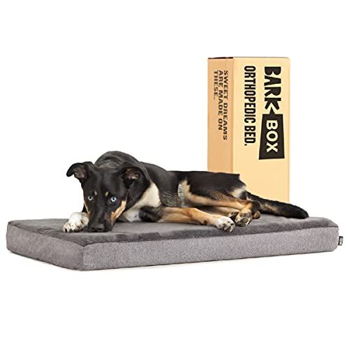 Barkbox Memory Foam Platform Dog Bed | Плюшен матрак за ортопедична релефна става (среден, сив)