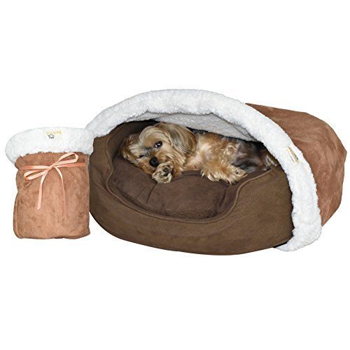 BedHug | Одеяло за домашни любимци | за кучета и котки | Естествено облекчава стреса, раздялата тревожност и нервността | Ултра уютно и плюшено | Прикрепва се към вашето собствено легло за домашни любимци | Карамел, малък