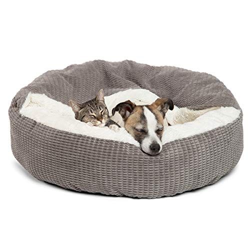 Най -добри приятели от Sheri Cosy Cuddler Луксозно ортопедично легло за кучета и котки с одеяло с качулка за топлота и сигурност - Машинно пране, устойчива на вода/мръсотия основа - Standard Grey Mason