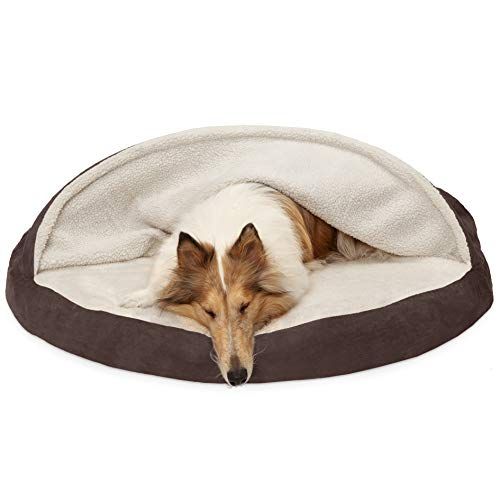 Furhaven Pet Dog Bed - Orthopédique Rond Cuddle Nest Couverture en fausse peau de mouton Snuggery Bed Burrow Pet Bed avec housse amovible pour chiens et chats, expresso, 44 ​​pouces