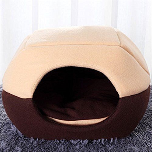 FFMODE Уютно куче за домашни любимци, котка, пещера, монголско легло, оформено от юрта, с подвижна възглавница отвътре, 50X40X44cm, каки и кафе