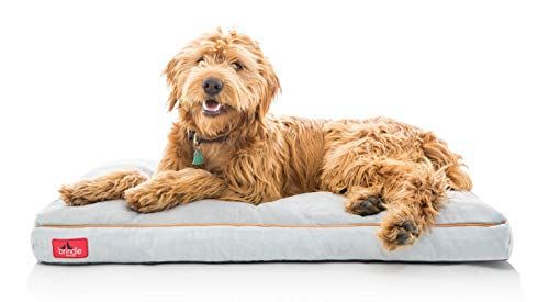 Brindle sasmalcināta atmiņas putu suņu gulta ar noņemamu mazgājamu pārvalku un plīša ortopēdisku mājdzīvnieku gultu - 40 x 26 collas - akmens