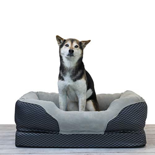 BarksBar Orta Gri Ortopedik Köpek Yatağı - 32 x 22 inç - Sert Ortopedik Köpüklü Rahat Uyuyan, Ekstra Rahat Pamuk Dolgulu Kenar Yastığı