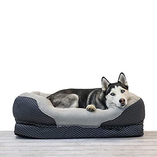 „BarksBar“ didelė pilka ortopedinė šunų lova - 40 x 30 colių - patogiai miegantis su kieta ortopedine putomis, neslystanti atgal