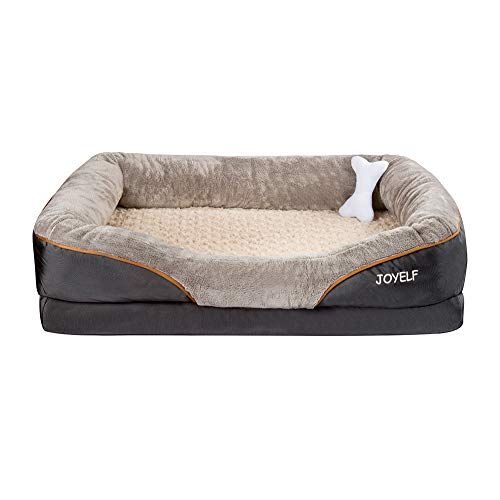 JOYELF Large Memory Foam Dog Bed, Orthopedic Dog Bed & Sofa med aftageligt vaskbart betræk og Squeaker legetøj som gave
