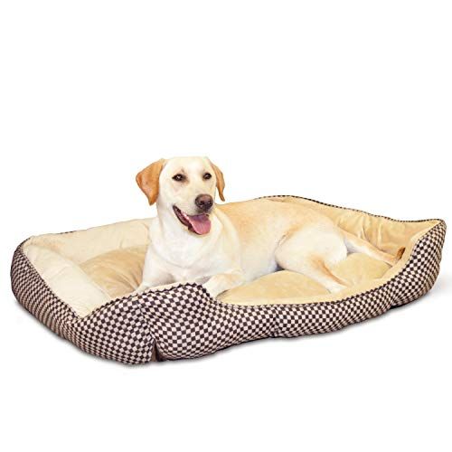 K&H Pet Products Self-Warming Lounge Sleeper Pet Bed Large Brown Square Print 32