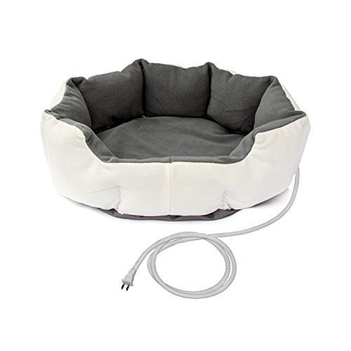 ALEKO PHBED17S elektrinė termopadinė šildoma gyvūnų lova šunims ir katėms 19 x 19 x 7 colių pilka ir balta - maža