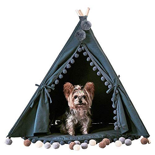 малко гълъбче Pet Teepee House Fold Away Pet Pant Furniture Cat Cat Bed with Cushion 28 Inch Grey Pompom