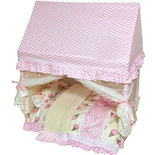 Creation Core Romantic Pet Puppy Cat Bed House with Canopy Net Pillow Quilt (Розовый, M)