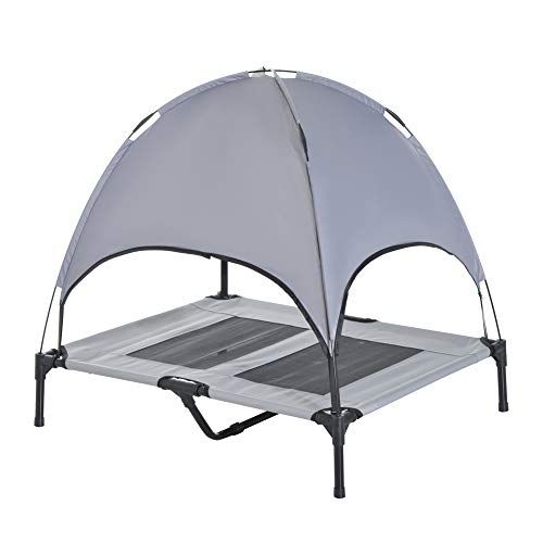 سرير الحيوانات الأليفة المحمول المرتفع من PawHut مع غطاء مظلة للحماية من الأشعة فوق البنفسجية ، 36 بوصة