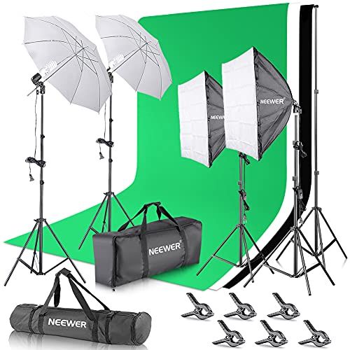 Neewer 2,6M x 3M/8,5ft x 10ft bakgrundsstödsystem och 800W 5500K paraplyer Softbox Continuous Lighting Kit för fotostudioprodukt, porträtt och videofotografering
