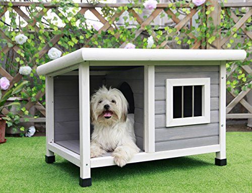 Дървена къща за кучета Petsfit на открито за малки кучета, светлосива, малка/33 L x 25