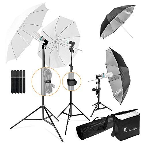 LimoStudio, 700W Output Lighting Series, LMS103, Soft Continuous Lighting Kit för vit och svart paraplyreflektor med tillbehör och bärväska