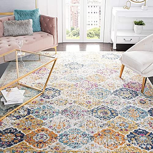 Safavieh Madison Collection MAD611B Boho Chic Floral Medallion Trellis Distressed Non-Shedding Stain Resistant Living Room Bedroom Area Rug, 9