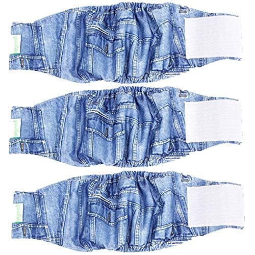 Wegreeco Jeans Couches Lavables pour Chiens Mâles (Paquet de 3) - Enveloppe Ventre Lavable pour Chien Mâle (Grande - 18,5