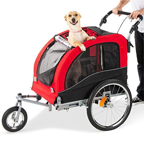 Best Choice Products Коляска и прицеп для домашних животных 2-в-1 с велосипедным сцепным устройством, подвеской, флажком безопасности и отражателями