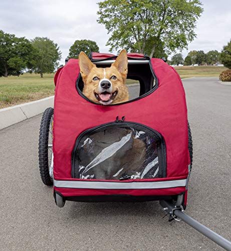 PetSafe Happy Ride Steel Dog Dog مقطورة - إطار متين - سهل التوصيل والفصل عن الدراجات - يتضمن ثلاثة أكياس تخزين وحبل أمان - قابل للطي للتخزين - متوسط