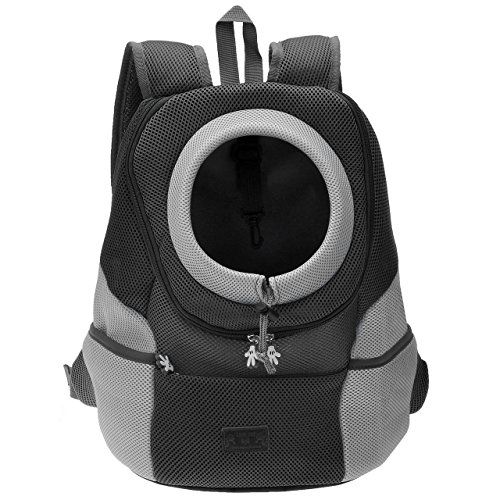 Mogoko Cat Dog Backpack Carrier, Puppy Pet Front Pack with Breathable Head Out Design and Double Mesh Padded Shold for Outdoor Travel Hiking (M, Black)