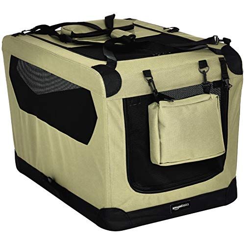 Складной переносной мягкий ящик-переноска для собак Amazon Basics - 30 x 21 x 21 дюйм, цвет хаки