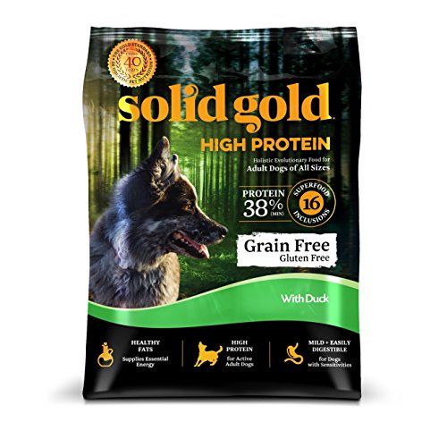 Solid Gold High Protein Trockenfutter für Hunde; Getreidefrei mit echter Ente; 22 Pfund