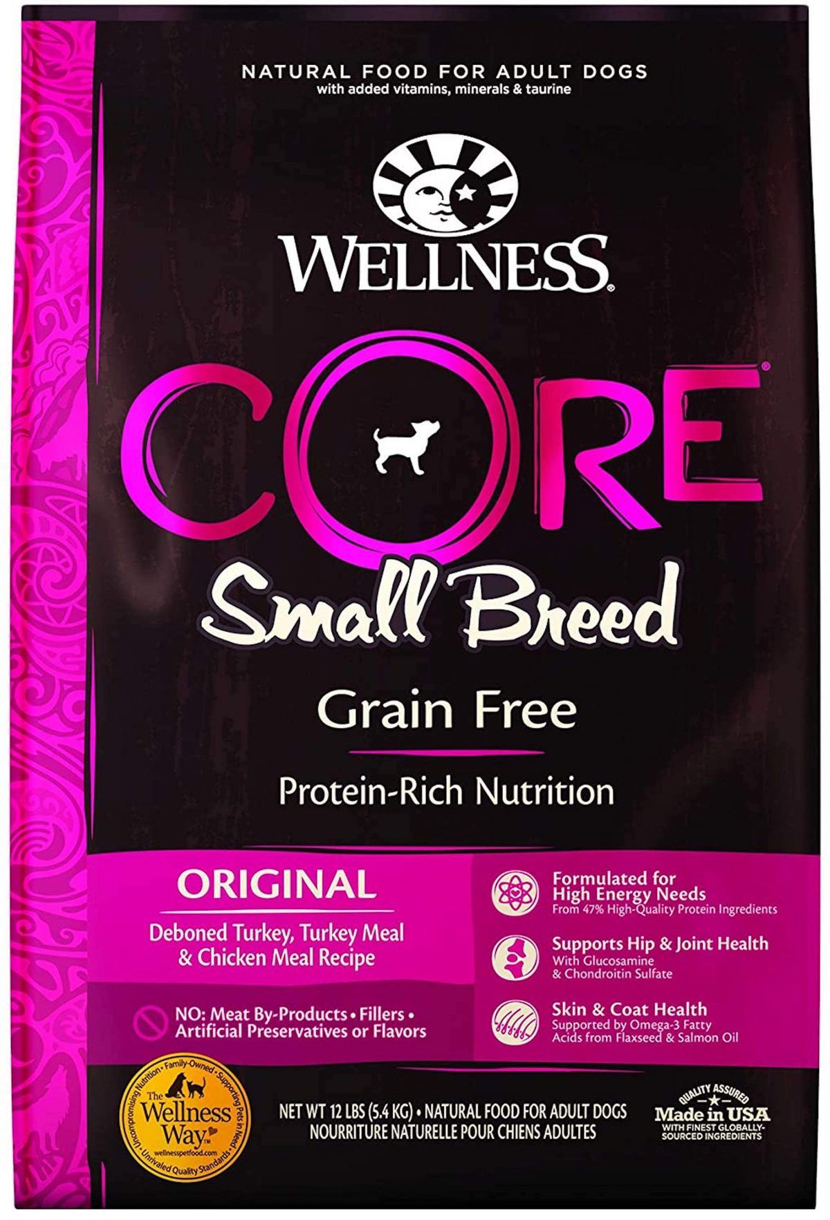 Recette de nourriture sèche naturelle sans céréales pour chiens de petite race Wellness CORE