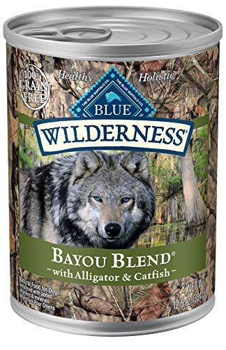Blue Buffalo Wilderness Bayou Blend С високо съдържание на протеини без зърнени храни, естествена мокра храна за кучета, алигатор и сом 12,5 унция (опаковка от 12)