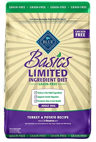 Blue Buffalo Basics Régime à ingrédients limités, Nourriture sèche pour chiens adultes naturels sans céréales, Dinde et pomme de terre 24 lb