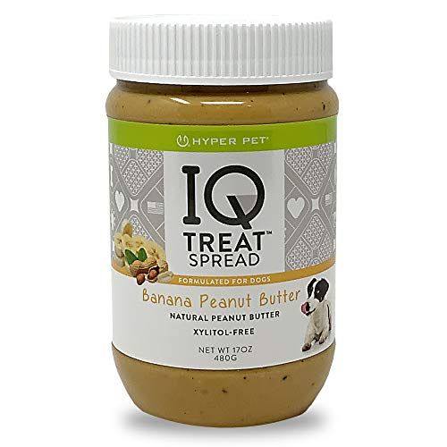 Hyper Pet IQ Treat Spread Dog Peanut Butter (100% Natural-Xylitol Free Peanut Butter for Dog-Use IQ Treat Mat Lick Mat untuk Anjing) Rawatan Anjing, Makanan Ringan Anjing & Poket Pil untuk Anjing-Pisang