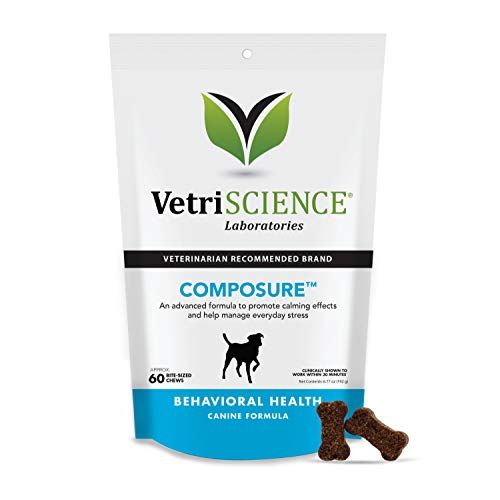 Спокойствие в лабораториите на VetriScience, Успокояваща подкрепа за кучета, Дъвчене с естествени източници за облекчаване на безпокойството за тревожни и нервни кучета. 60 хапки с размер на дъвчене