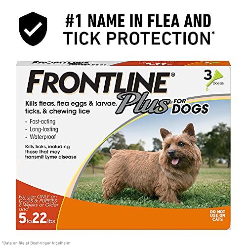 Rawatan Kutu dan Tanda Frontline Plus untuk Anjing (Anjing Kecil, 5-22 Pound, 3 Dos)