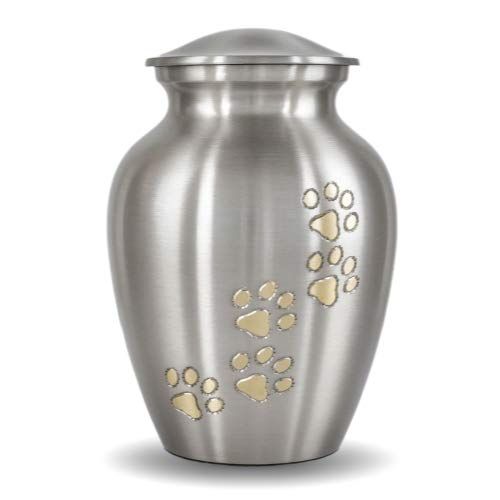 Best Friend Services Pet Urn - Ottillie Paws Memorial Pet Cremation Urns for Dogs and Cats Ashes Hand Carved Brass Memory Keepsake Urn (พิวเตอร์ แนวตั้ง ทองเหลือง ขนาดใหญ่)