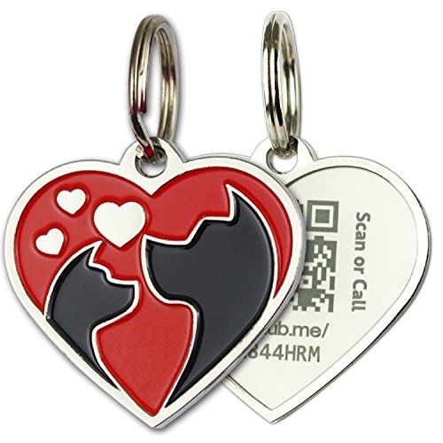 PINMEI Zine Alloy Scannable QR Code Pet Dog Cat ID Tag, Powered by PetHub (Red Heart)