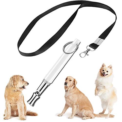 KMNKSCN Dog Whistle, за да спрете лая, Регулируеми Pitch Dog Whistle за тренировка с ултразвуков инструмент за контрол на кората на ремъка (безплатен урок за обучение в електронно издание) Бял