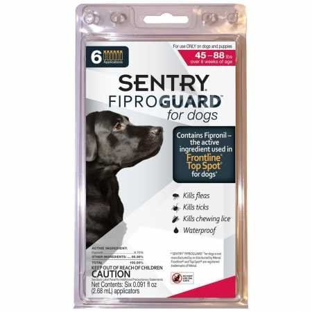 SENTRY Fiproguard koertele, kirpude ja puukide ennetamine koertele (45–88 naela), sisaldab 6-kuulist kohalikku kirburavi