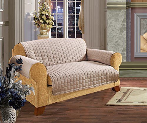 Eleganter Komfort gesteppter umkehrbarer Möbelschutz für Hund, Kinder, Kinder mit Krawatten, um ein Abrutschen zu verhindern Creme/Taupe Sofagröße
