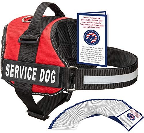 Служебна жилетка за кучета с каишки и дръжка с кука - Коланът се предлага в 8 размера от XXXS до XXL - Функции на служебното куче с отразяващи пластири и удобен мрежест дизайн (червен, голям)