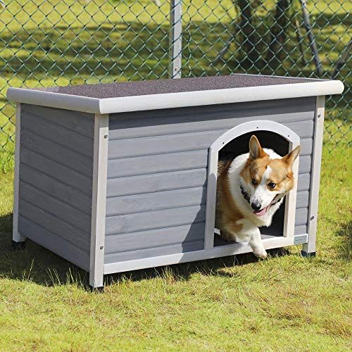 Дървена къща за кучета Petsfit на открито с регулируема подложка за крака, 96см х 61см х 70см (средна)